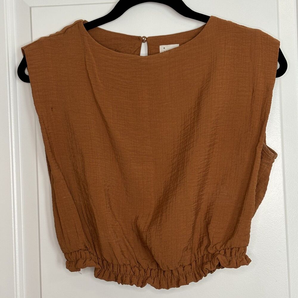 A New Day Textured Crop Top Size Small (S) Brown Tan Taupe